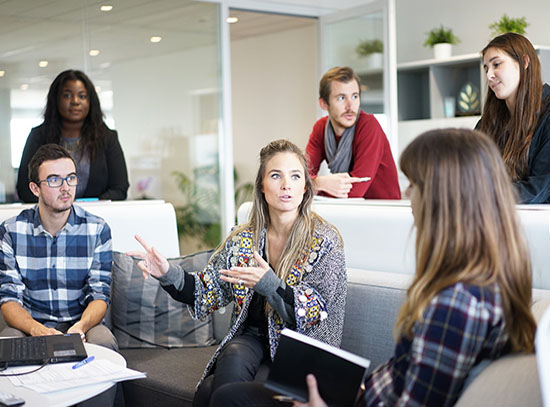 Students discussing work